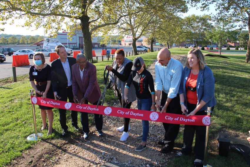 City officials cutting ribbon at Dayton Bike Yard