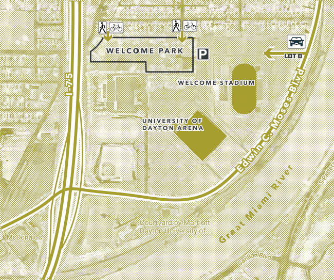 Dayton Bike Yard Parking and Entrances Map