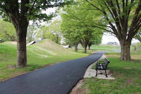 Bench and Trees Along Multi-Purpose Trail at Dayton Bike Yard